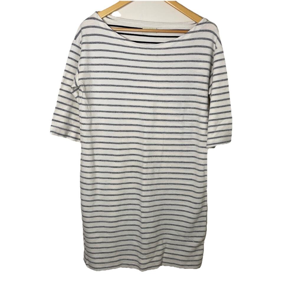 Malene Birger White Cotton Navy Striped Shift Dress Beach Vacation Resort Sz LRG